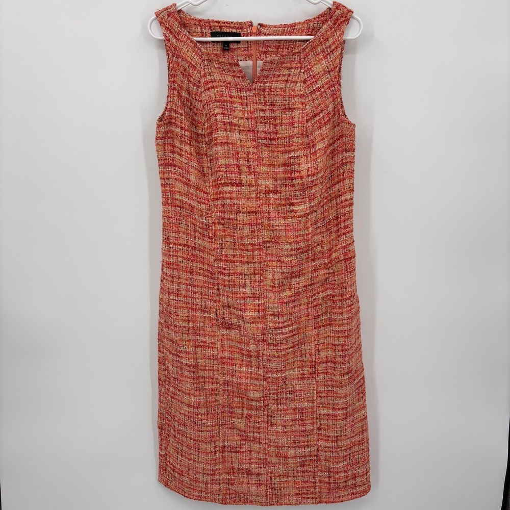 Talbots Tweed Sheath Dress Womens 10 Orange Pink Multi Notch Neck Excellent